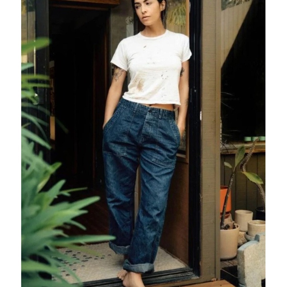 NEW Imogene and Willie Blake Military Trouser Washed Indigo Denim Utility Pant L